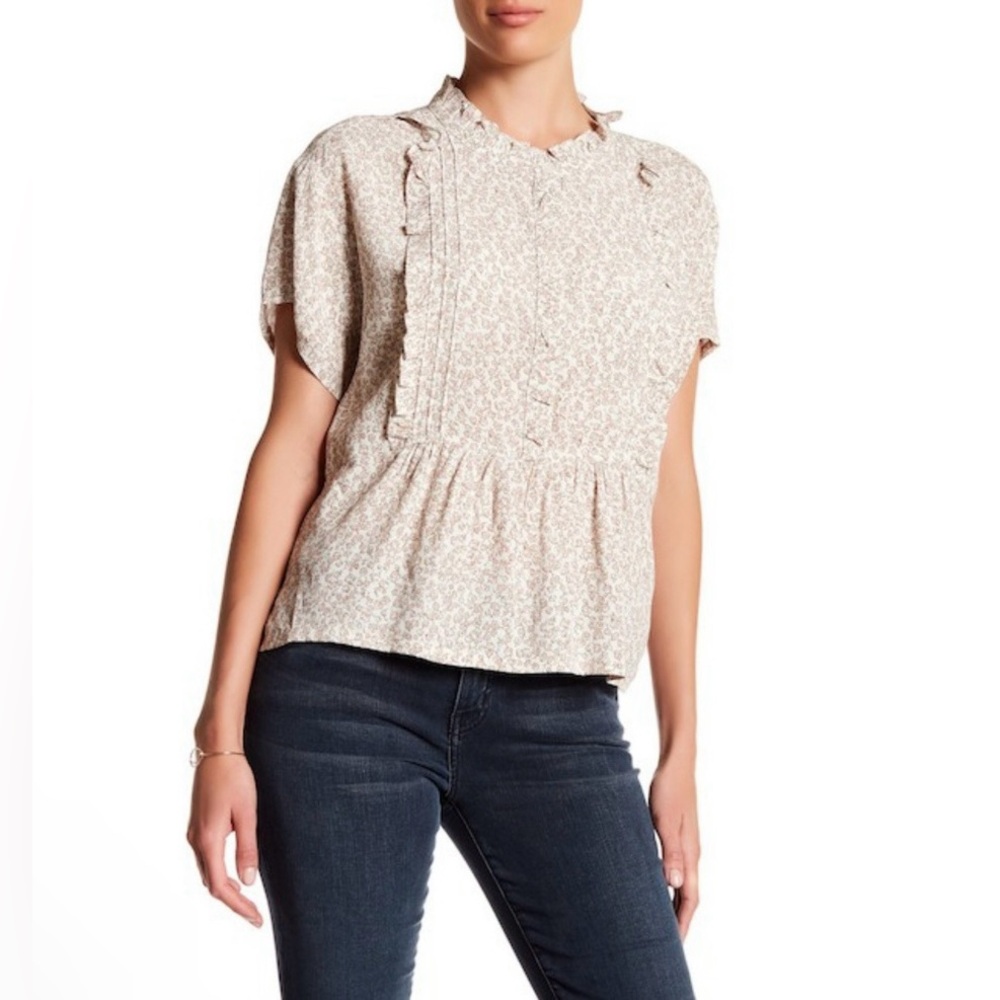 Current/Elliott The Harbor Short Sleeve Ruffle Floral Boho Top - Picture 5 of 13